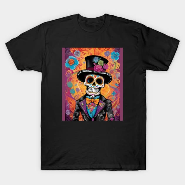 Dapper Sugar Skull Skeleton: Day of the Dead Elegance T-Shirt by ImaginativeInkPOD